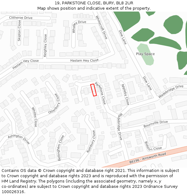 19, PARKSTONE CLOSE, BURY, BL8 2UR: Location map and indicative extent of plot