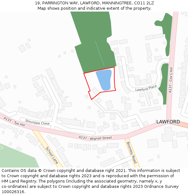19, PARRINGTON WAY, LAWFORD, MANNINGTREE, CO11 2LZ: Location map and indicative extent of plot