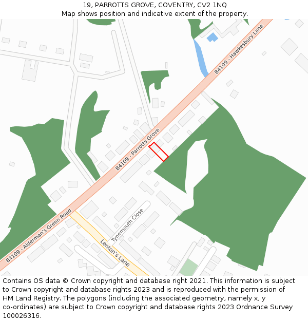 19, PARROTTS GROVE, COVENTRY, CV2 1NQ: Location map and indicative extent of plot