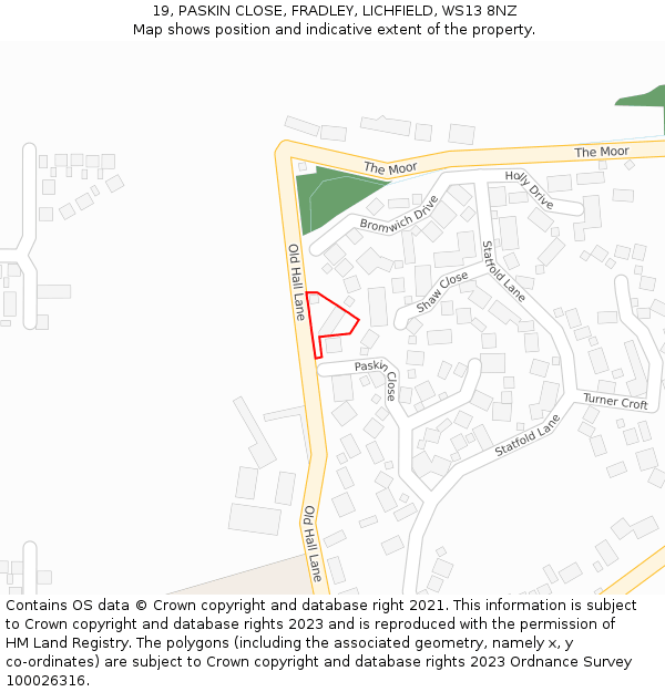 19, PASKIN CLOSE, FRADLEY, LICHFIELD, WS13 8NZ: Location map and indicative extent of plot