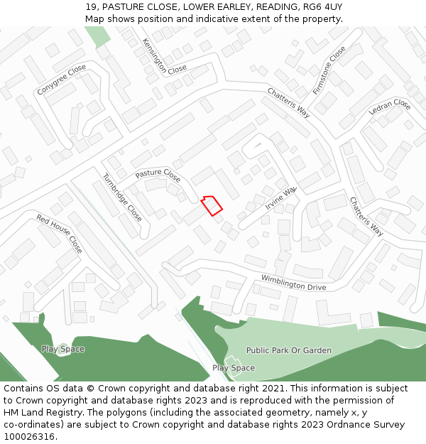 19, PASTURE CLOSE, LOWER EARLEY, READING, RG6 4UY: Location map and indicative extent of plot