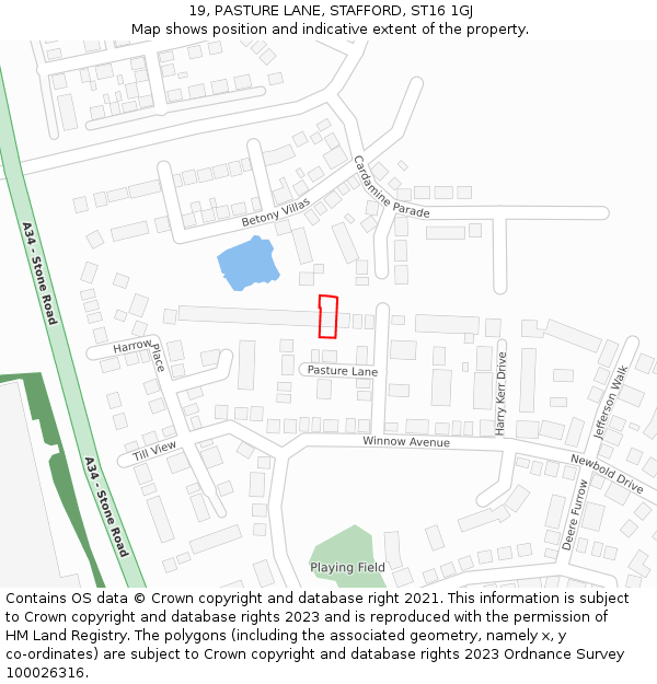 19, PASTURE LANE, STAFFORD, ST16 1GJ: Location map and indicative extent of plot