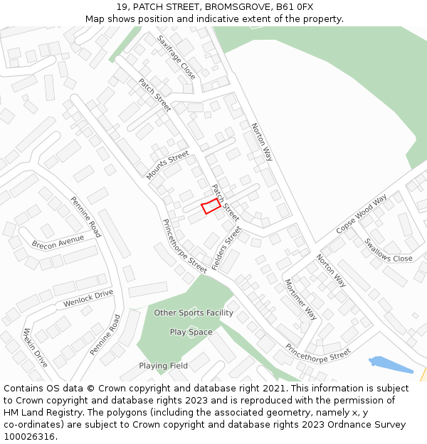 19, PATCH STREET, BROMSGROVE, B61 0FX: Location map and indicative extent of plot