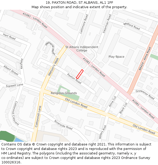 19, PAXTON ROAD, ST ALBANS, AL1 1PF: Location map and indicative extent of plot