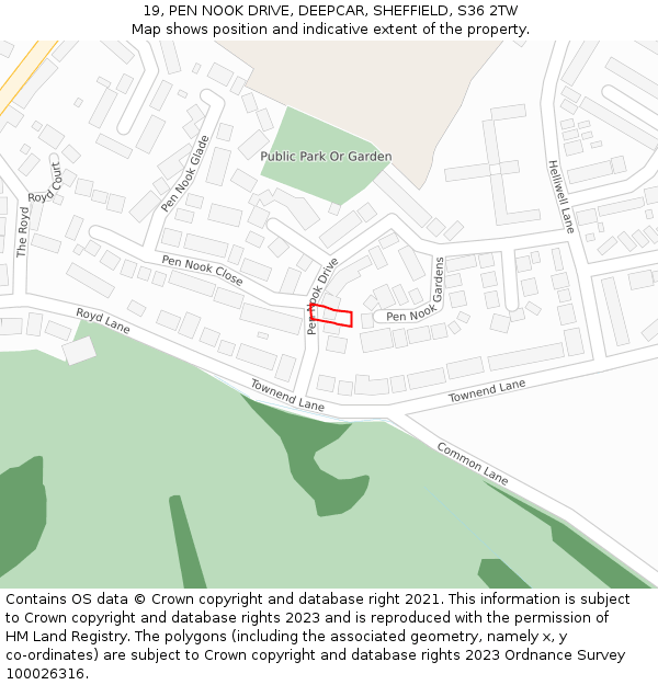 19, PEN NOOK DRIVE, DEEPCAR, SHEFFIELD, S36 2TW: Location map and indicative extent of plot
