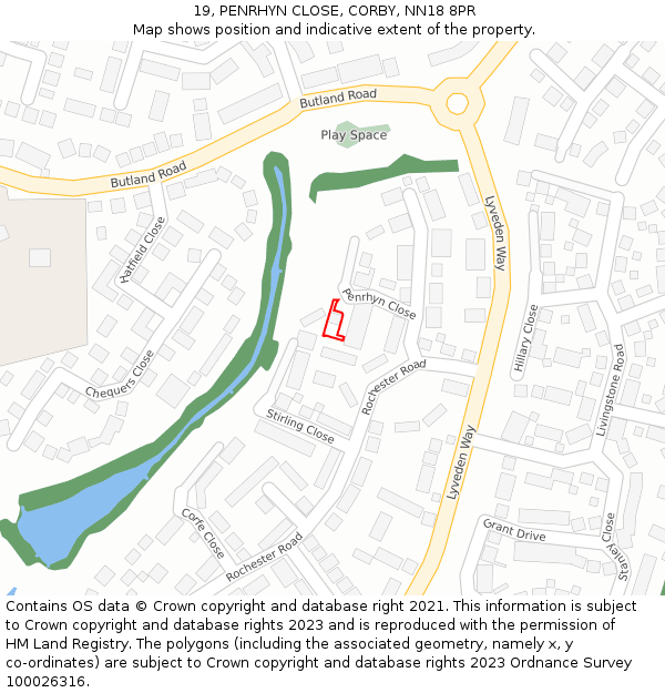 19, PENRHYN CLOSE, CORBY, NN18 8PR: Location map and indicative extent of plot