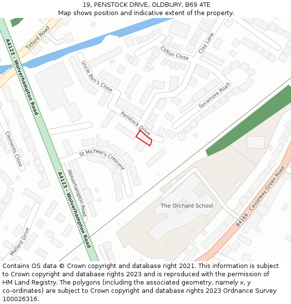 19, PENSTOCK DRIVE, OLDBURY, B69 4TE: Location map and indicative extent of plot