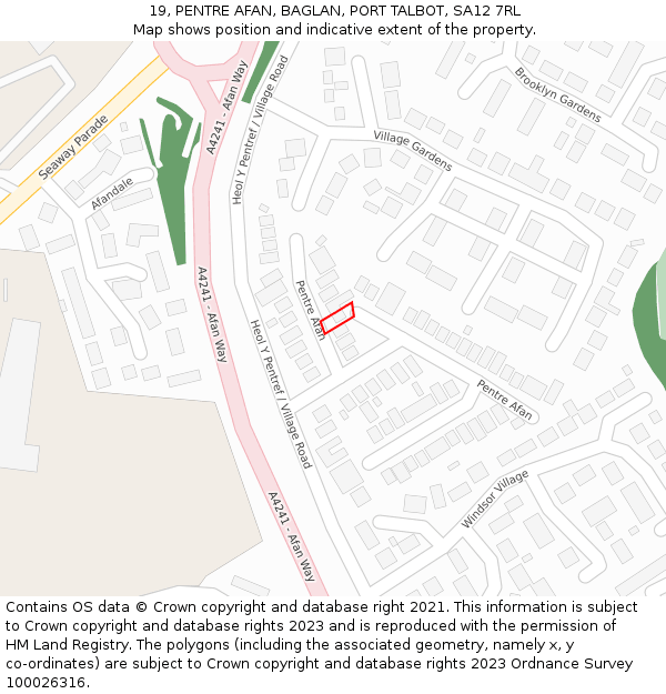 19, PENTRE AFAN, BAGLAN, PORT TALBOT, SA12 7RL: Location map and indicative extent of plot