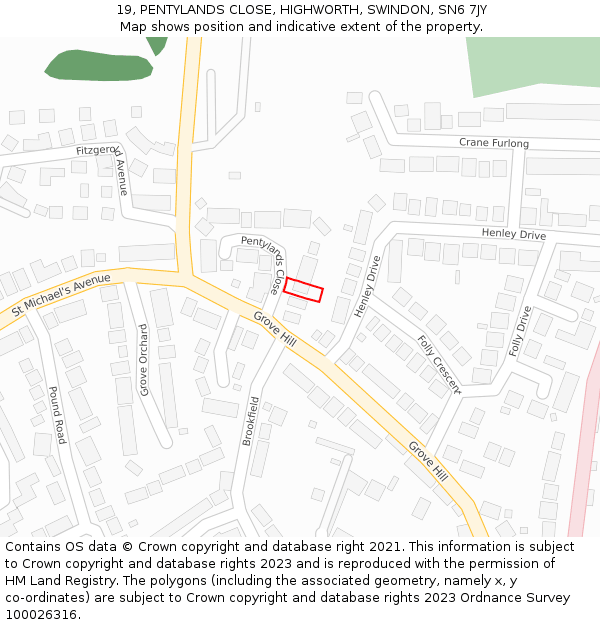 19, PENTYLANDS CLOSE, HIGHWORTH, SWINDON, SN6 7JY: Location map and indicative extent of plot
