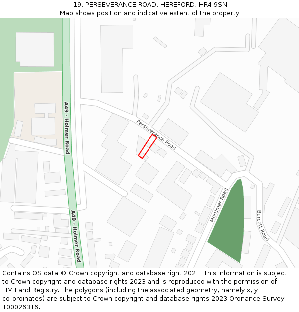19, PERSEVERANCE ROAD, HEREFORD, HR4 9SN: Location map and indicative extent of plot