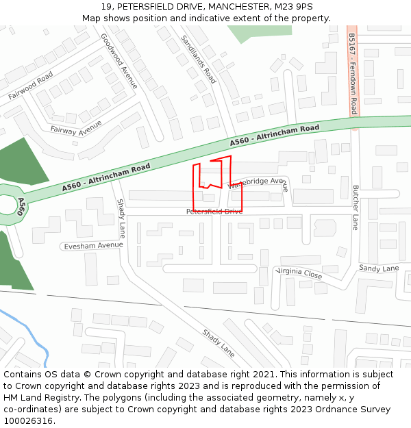 19, PETERSFIELD DRIVE, MANCHESTER, M23 9PS: Location map and indicative extent of plot