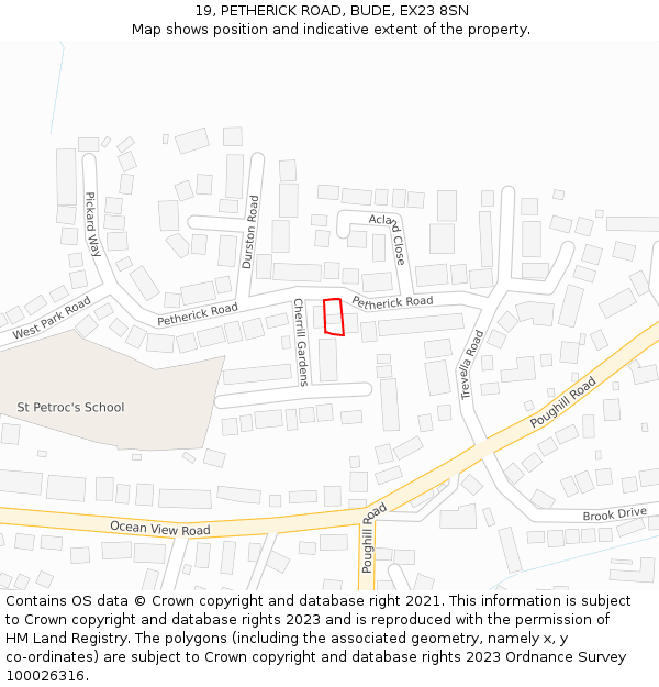 19, PETHERICK ROAD, BUDE, EX23 8SN: Location map and indicative extent of plot