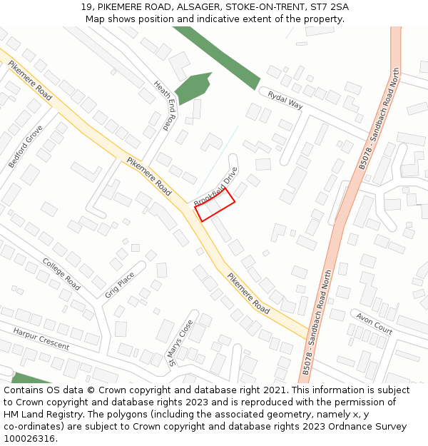 19, PIKEMERE ROAD, ALSAGER, STOKE-ON-TRENT, ST7 2SA: Location map and indicative extent of plot