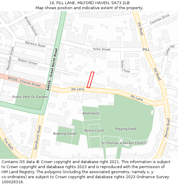 19, PILL LANE, MILFORD HAVEN, SA73 2LB: Location map and indicative extent of plot