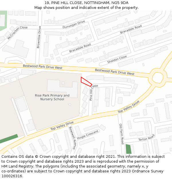 19, PINE HILL CLOSE, NOTTINGHAM, NG5 9DA: Location map and indicative extent of plot