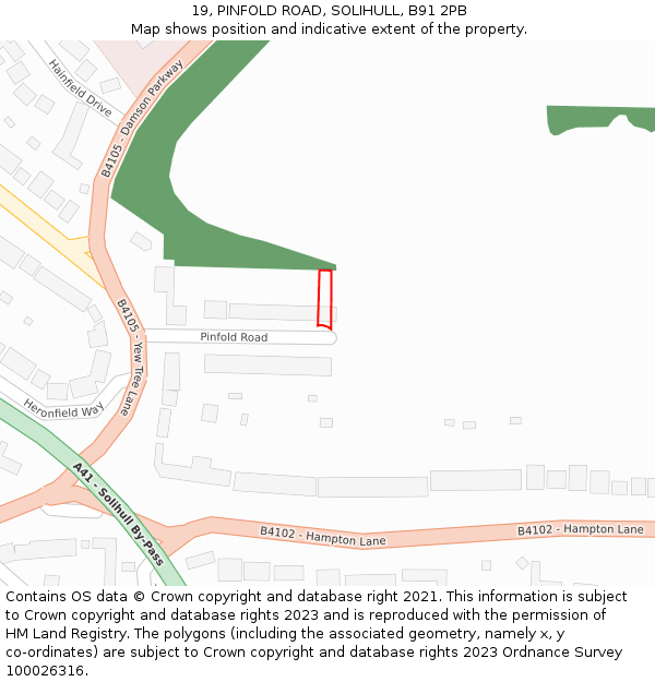 19, PINFOLD ROAD, SOLIHULL, B91 2PB: Location map and indicative extent of plot