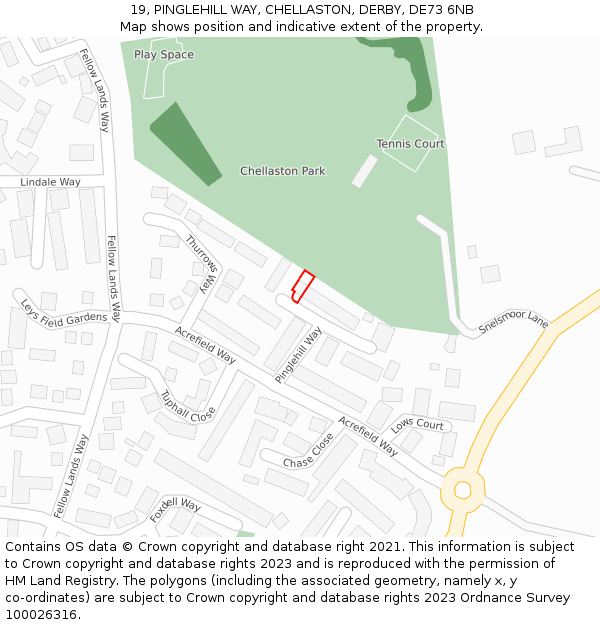 19, PINGLEHILL WAY, CHELLASTON, DERBY, DE73 6NB: Location map and indicative extent of plot