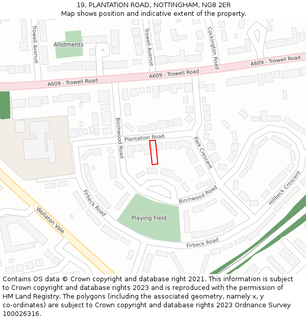 19, PLANTATION ROAD, NOTTINGHAM, NG8 2ER: Location map and indicative extent of plot