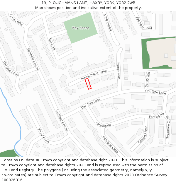 19, PLOUGHMANS LANE, HAXBY, YORK, YO32 2WR: Location map and indicative extent of plot