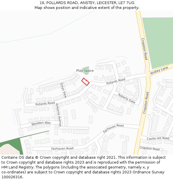 19, POLLARDS ROAD, ANSTEY, LEICESTER, LE7 7UG: Location map and indicative extent of plot