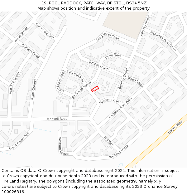19, POOL PADDOCK, PATCHWAY, BRISTOL, BS34 5NZ: Location map and indicative extent of plot
