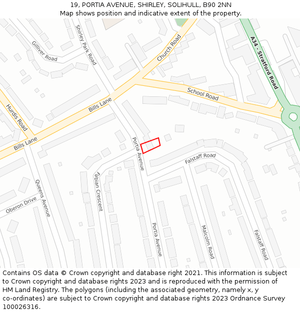 19, PORTIA AVENUE, SHIRLEY, SOLIHULL, B90 2NN: Location map and indicative extent of plot