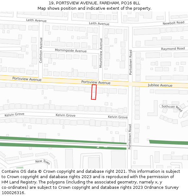 19, PORTSVIEW AVENUE, FAREHAM, PO16 8LL: Location map and indicative extent of plot