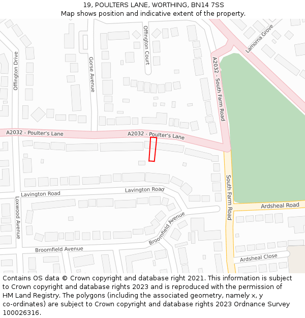 19, POULTERS LANE, WORTHING, BN14 7SS: Location map and indicative extent of plot