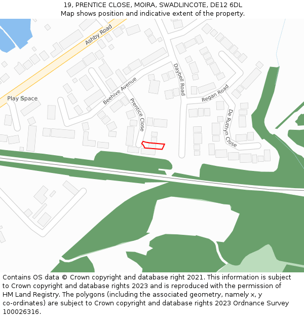 19, PRENTICE CLOSE, MOIRA, SWADLINCOTE, DE12 6DL: Location map and indicative extent of plot