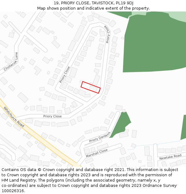 19, PRIORY CLOSE, TAVISTOCK, PL19 9DJ: Location map and indicative extent of plot