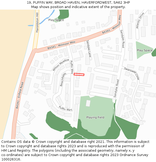 19, PUFFIN WAY, BROAD HAVEN, HAVERFORDWEST, SA62 3HP: Location map and indicative extent of plot