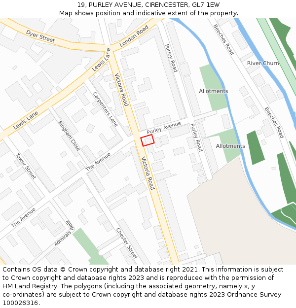 19, PURLEY AVENUE, CIRENCESTER, GL7 1EW: Location map and indicative extent of plot
