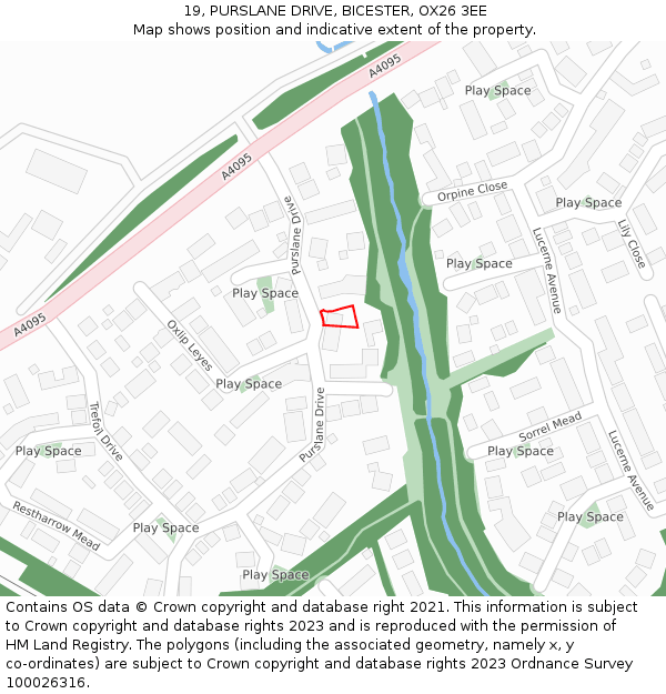 19, PURSLANE DRIVE, BICESTER, OX26 3EE: Location map and indicative extent of plot