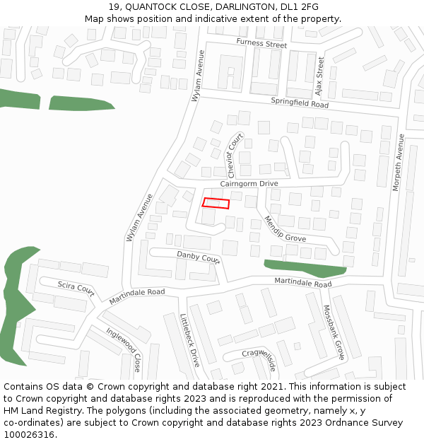 19, QUANTOCK CLOSE, DARLINGTON, DL1 2FG: Location map and indicative extent of plot