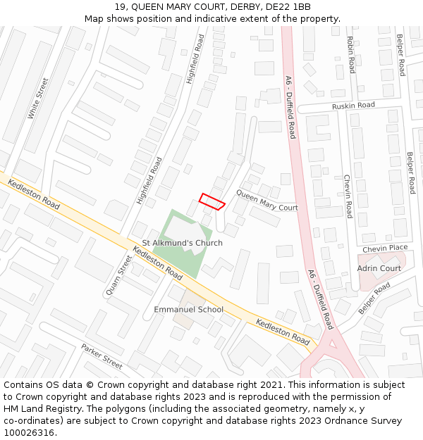19, QUEEN MARY COURT, DERBY, DE22 1BB: Location map and indicative extent of plot