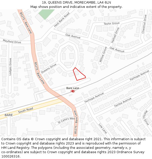 19, QUEENS DRIVE, MORECAMBE, LA4 6LN: Location map and indicative extent of plot