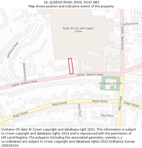 19, QUEENS ROAD, RYDE, PO33 3BG: Location map and indicative extent of plot
