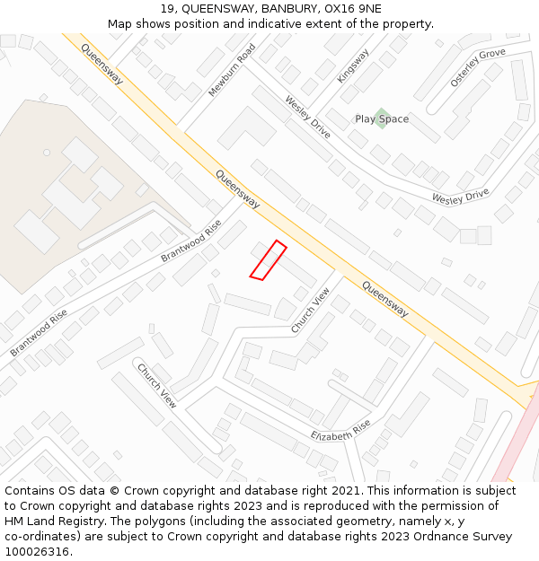 19, QUEENSWAY, BANBURY, OX16 9NE: Location map and indicative extent of plot