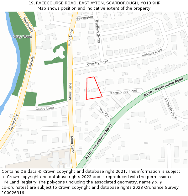 19, RACECOURSE ROAD, EAST AYTON, SCARBOROUGH, YO13 9HP: Location map and indicative extent of plot