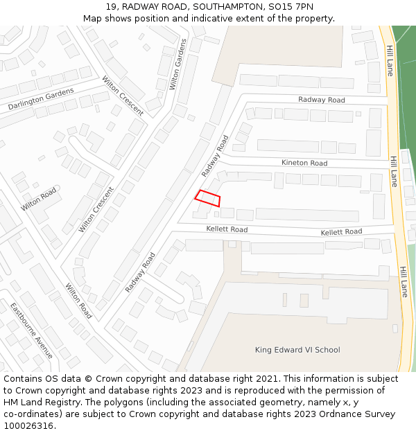 19, RADWAY ROAD, SOUTHAMPTON, SO15 7PN: Location map and indicative extent of plot