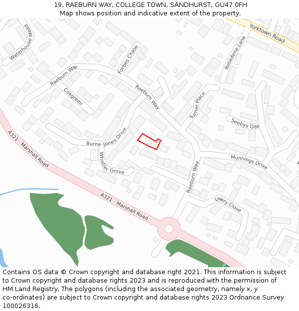 19, RAEBURN WAY, COLLEGE TOWN, SANDHURST, GU47 0FH: Location map and indicative extent of plot