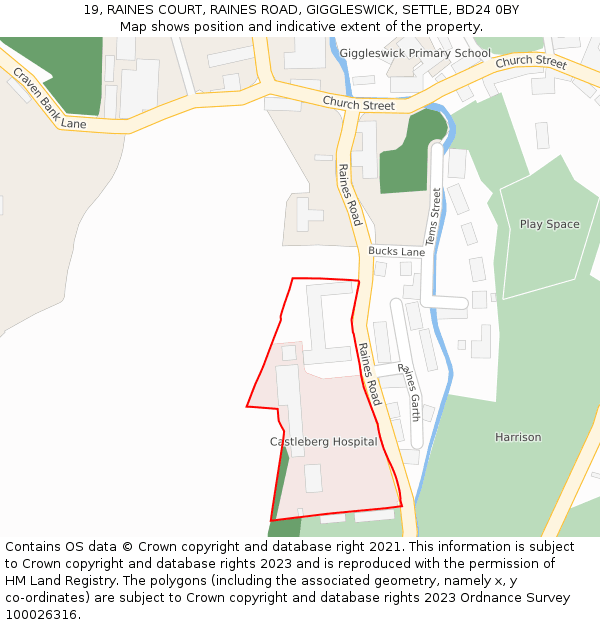 19, RAINES COURT, RAINES ROAD, GIGGLESWICK, SETTLE, BD24 0BY: Location map and indicative extent of plot