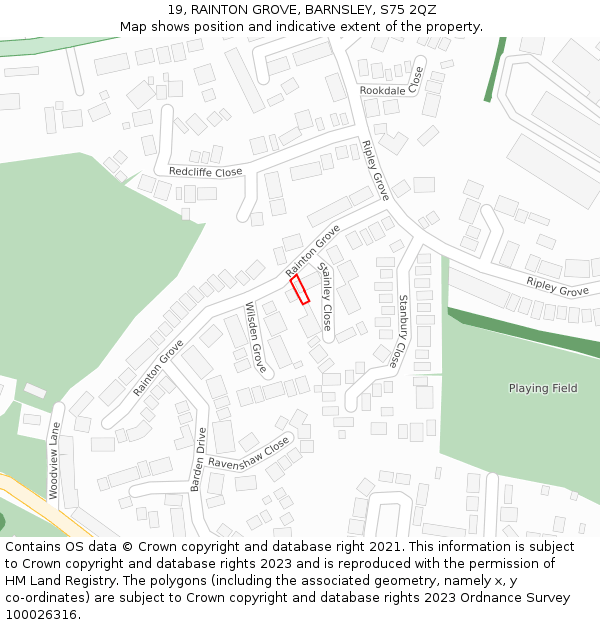 19, RAINTON GROVE, BARNSLEY, S75 2QZ: Location map and indicative extent of plot