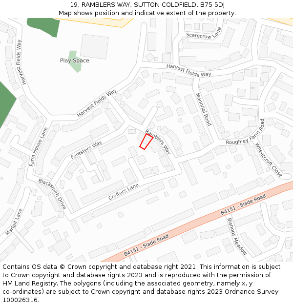 19, RAMBLERS WAY, SUTTON COLDFIELD, B75 5DJ: Location map and indicative extent of plot