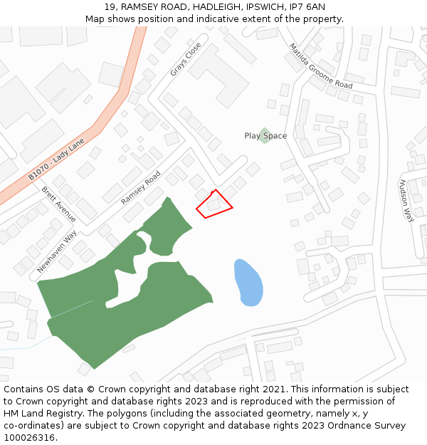 19, RAMSEY ROAD, HADLEIGH, IPSWICH, IP7 6AN: Location map and indicative extent of plot