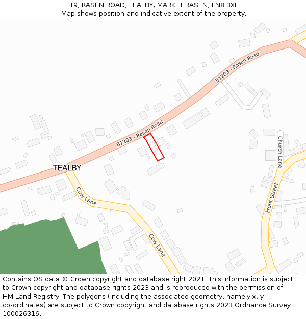 19, RASEN ROAD, TEALBY, MARKET RASEN, LN8 3XL: Location map and indicative extent of plot