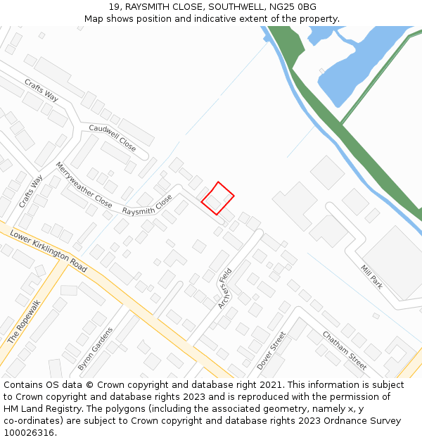 19, RAYSMITH CLOSE, SOUTHWELL, NG25 0BG: Location map and indicative extent of plot