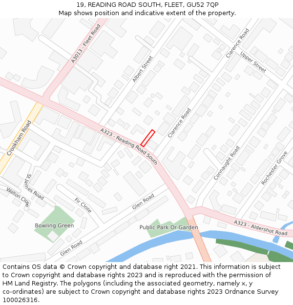 19, READING ROAD SOUTH, FLEET, GU52 7QP: Location map and indicative extent of plot