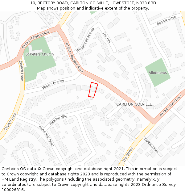 19, RECTORY ROAD, CARLTON COLVILLE, LOWESTOFT, NR33 8BB: Location map and indicative extent of plot