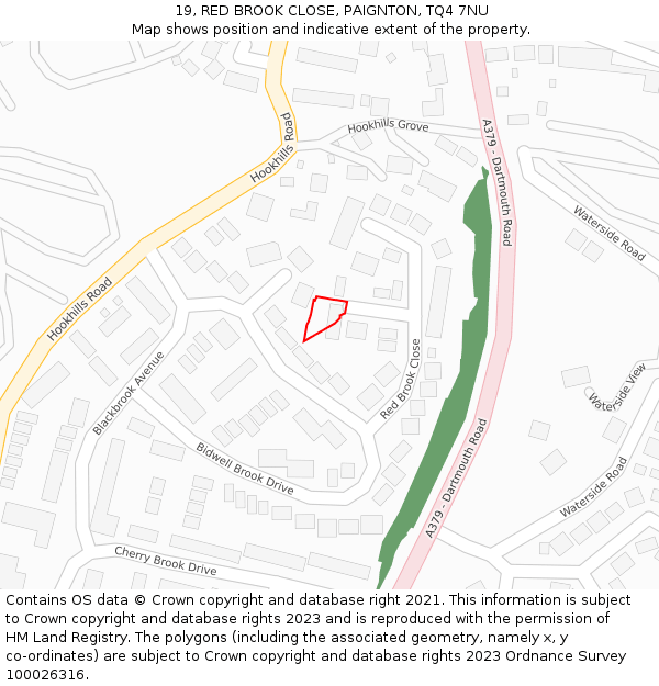 19, RED BROOK CLOSE, PAIGNTON, TQ4 7NU: Location map and indicative extent of plot